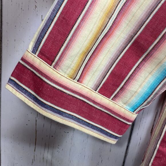 Lauren Ralph Lauren  Vintage Linen Cotton Blend Striped 3/4 Sleeve Button Down - Picture 8 of 14